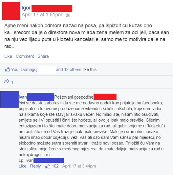 Na Facebooku je napisao što radi na poslu svakoga dana, a onda mu je šef ostavio komentar