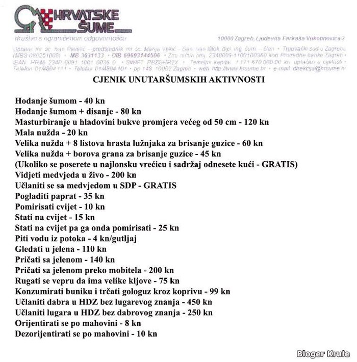 Cjenik Hrvatskih šuma: Disanje odsad u pola cijene!