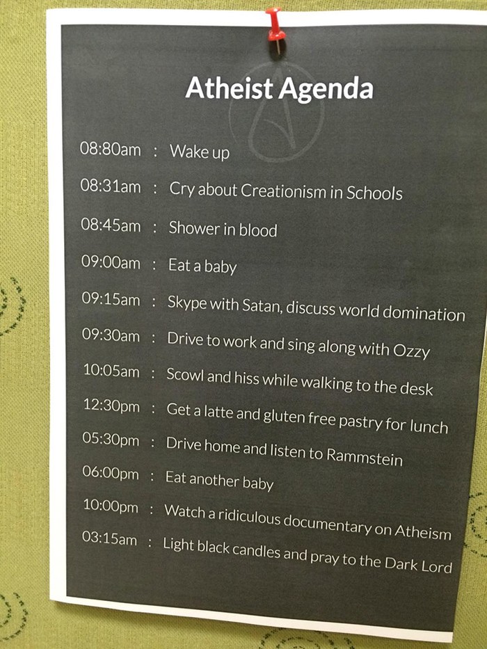 Sotonistički dnevni plan ateista!