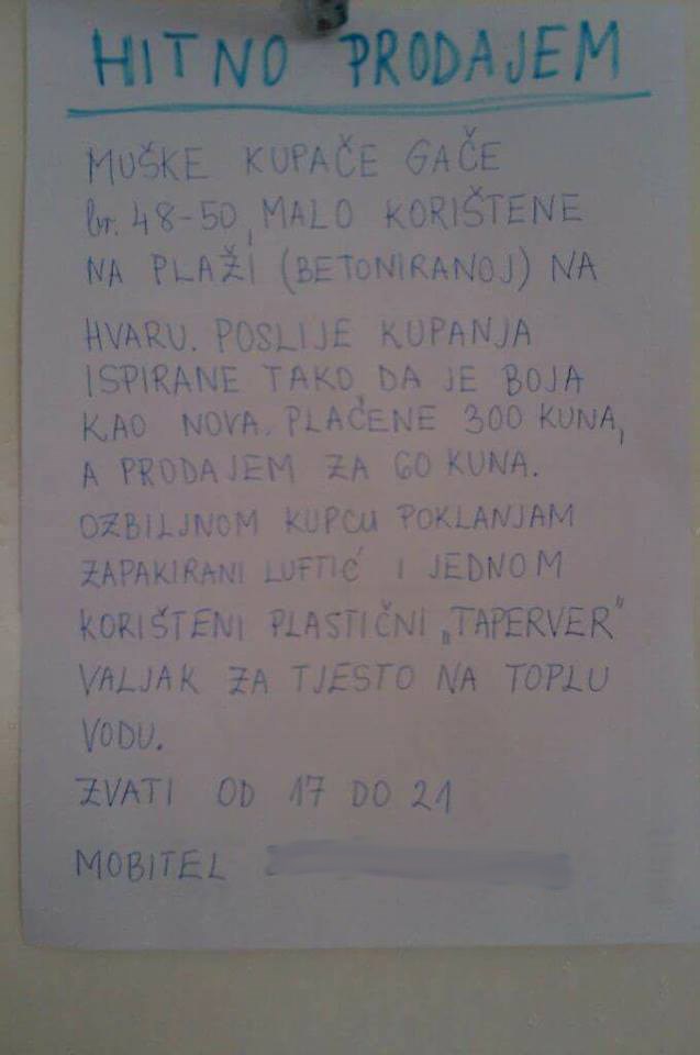 Hitno prodaje kupaće gaće! Neobični oglas je postao hit na Facebooku!