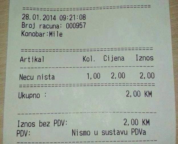 Kafići uveli novi specijalitet "Neću ništa"