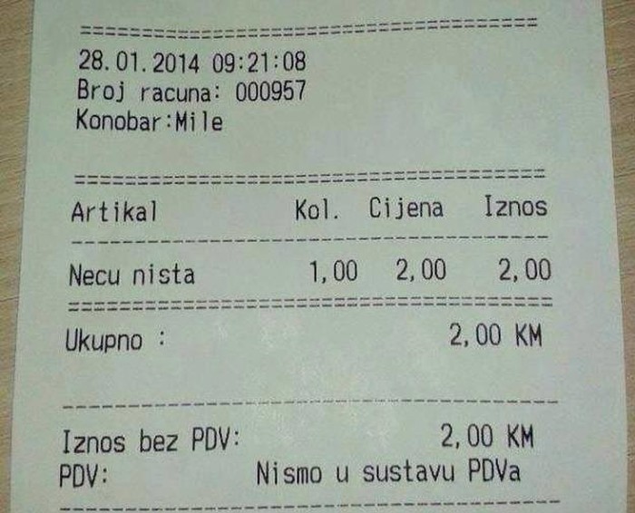 Kafići uveli novi specijalitet "Neću ništa"