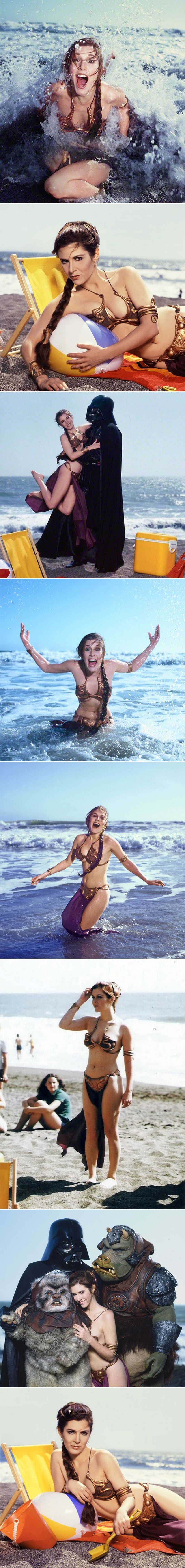 UF, UF! Ove seksi fotke "princeze Leije" u slavnom bikiniju na plaži još niste vidjeli!