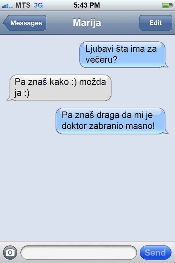 Kad mu je odgovorila što ima za večeru, poslao joj je poruku koja ju je razljutila!