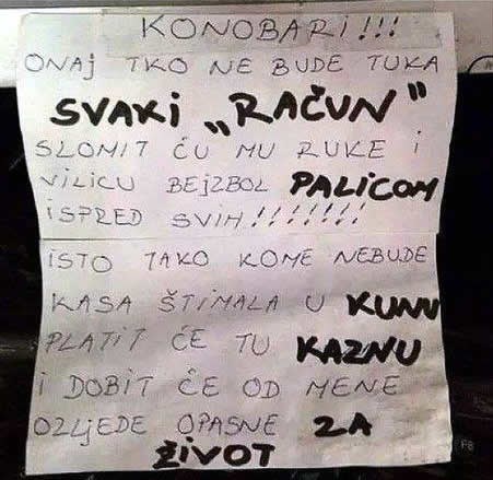 Kucaj račun ili umri: Gazda konobare motivira palicom