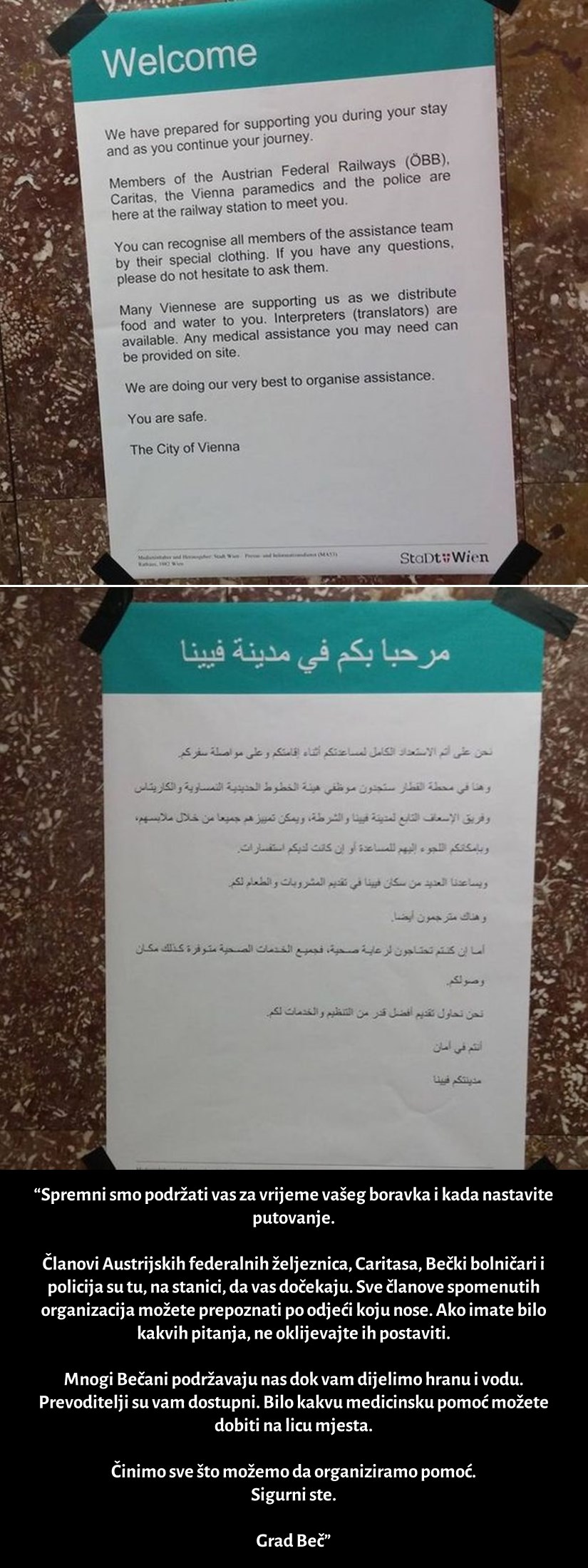 Humana poruka koja je izbjeglice dočekala u Beču