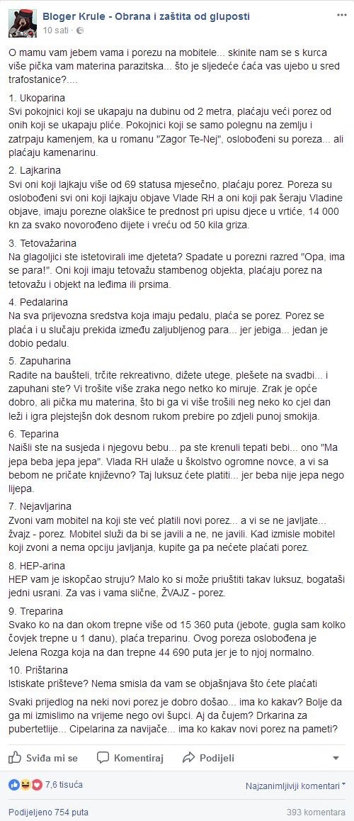 Bloger Krule je brutalno iskreno napisao što misli o novim porezima pa Vladi dao par urnebesnih prijedoga