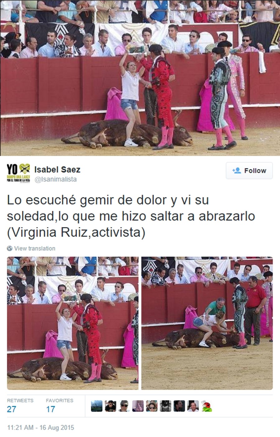 Žena uletjela u koridu utješiti umirućeg bika, publika je pljuvala i vrijeđala, osiguranje odvuklo