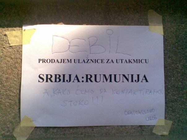 Srbija:Rumunija - debil nesposoban prodati karte za tekmu