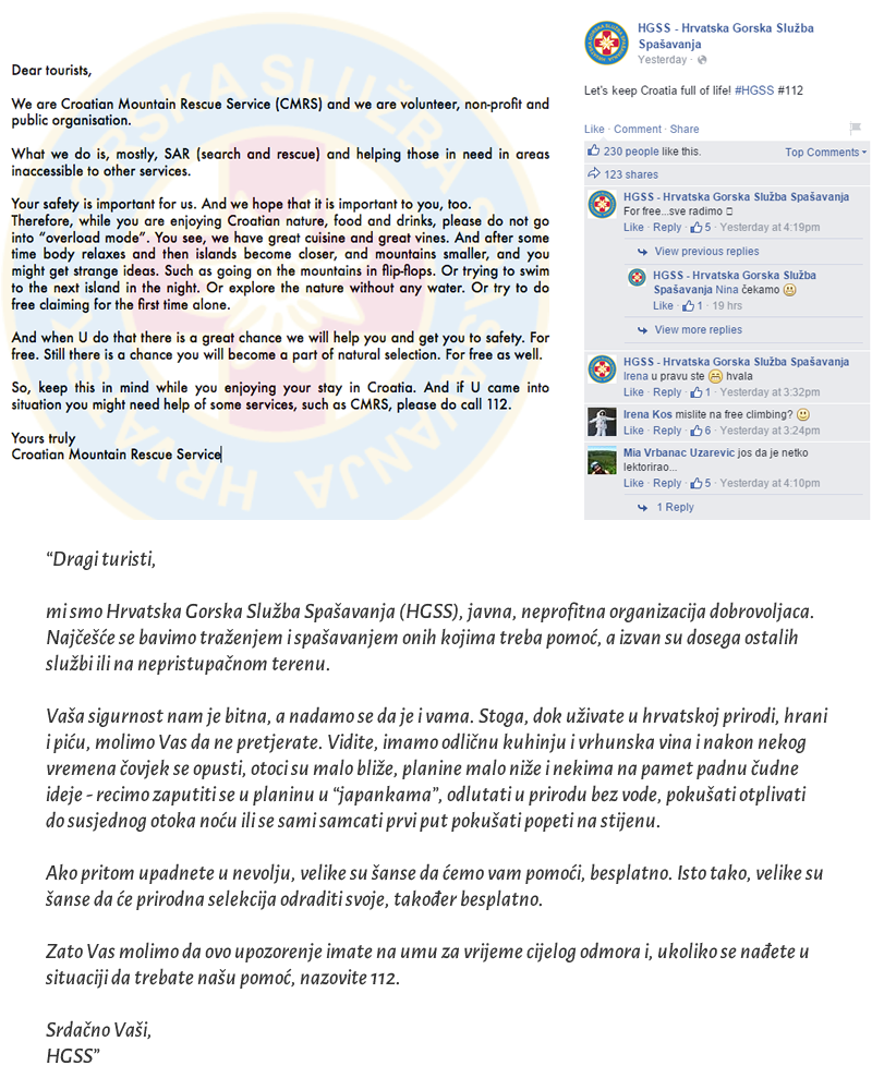 HGSS-ovcima dojadilo: Šaljivom porukom "pikaju" neoprezne turiste koji rade gluposti