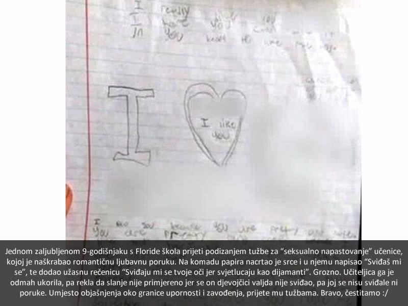 Devetogodišnjem dječaku prijete tužbom za seksualno uznemiravanje zbog ljubavne porukice