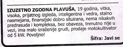 Nevjerojatno zgodna plavuša objavila je oglas kakvom se nitko nije nadao