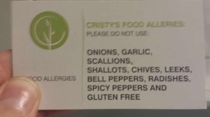 Kartica s popisom alergija za u restoran?