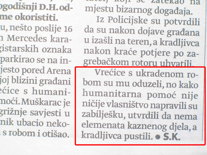 Krađa humanitarne pomoći nije kazneno djelo!?