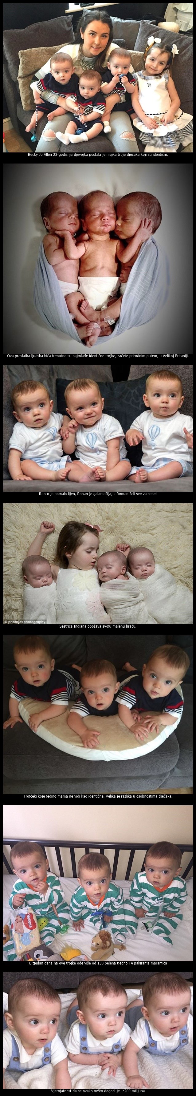 Čudnovato i nevjerojatno; rođene identične trojke, iznimnost koja se dogodi jednom u 200 milijuna puta