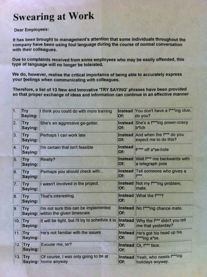 Pokušajte ne psovati na poslu