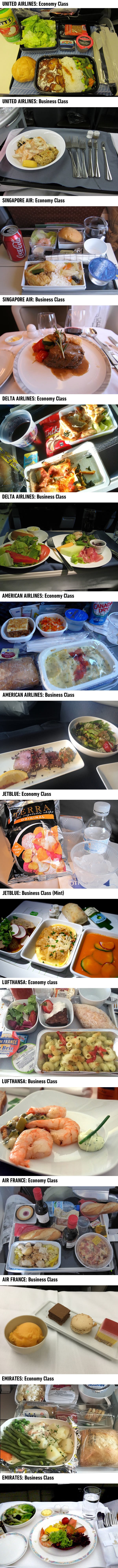Usporedba obroka u business i ekonomskoj klasi iz 8 različitih aviokompanija