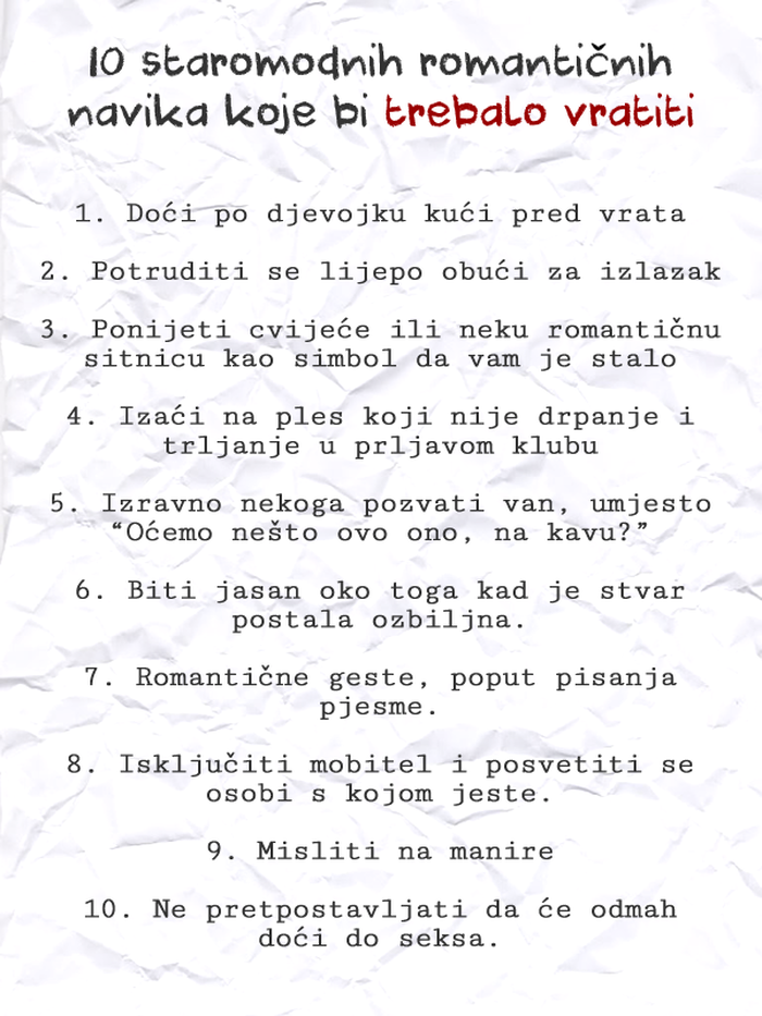Staromodna romantika koju bi trebalo vratiti ili dosadna pravila luzera?