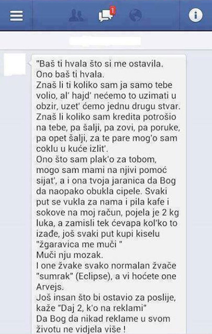 Kad ostaviš dečka, a on ti očita bukvicu na Fejsu