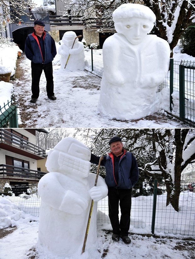 Na radost unuka i klinaca iz kvarta radi snježne skulpture