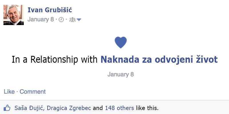 Don Ivan Grubišić promijenio status veze na Facebooku