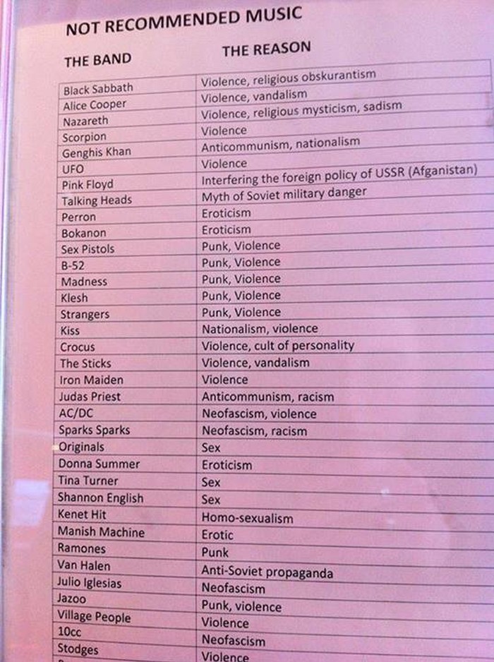 Bizarna lista zabranjenih bendova s ruskog radija