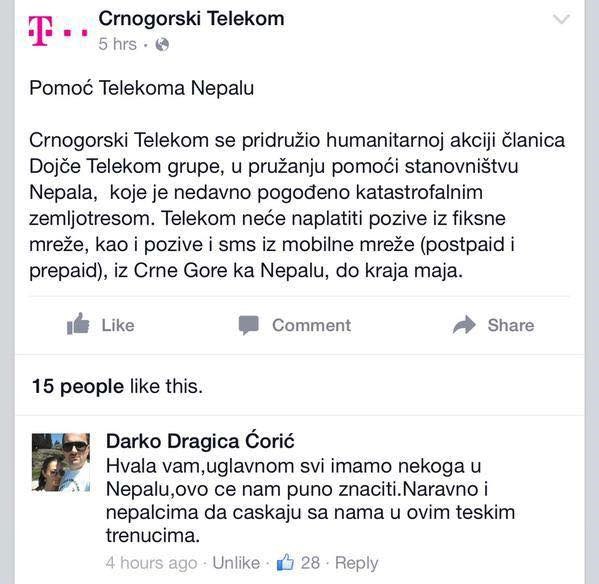 Crnogorski Telekom spasio Nepal