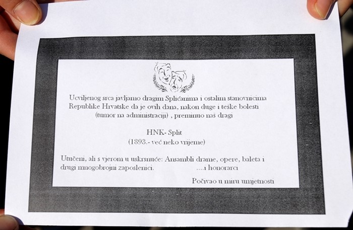 Osmrtnica za "preminuli" splitski HNK
