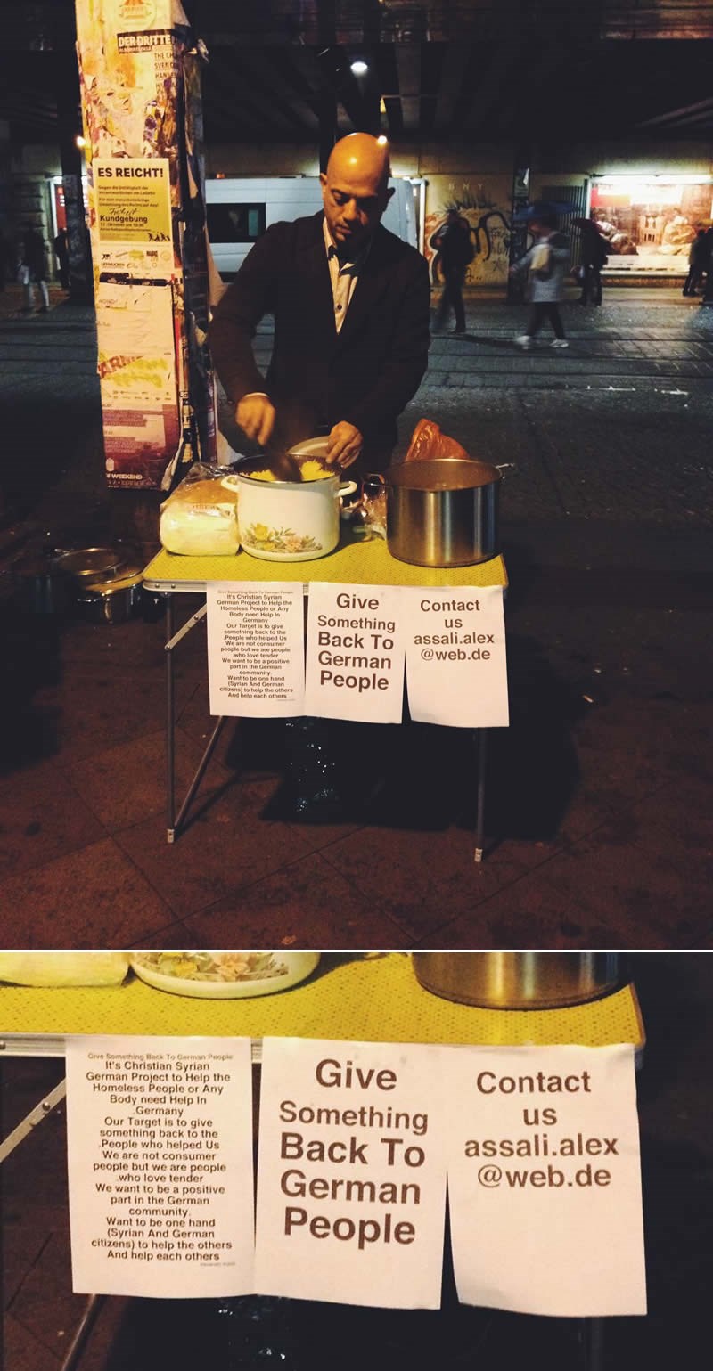 Sirijski izbjeglica dijeli hranu njemačkim beskućnicima kako bi zahvalio na pomoći