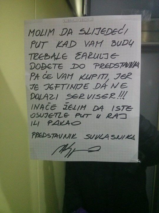 Predstavnik stanarima poželio "put u pakao"