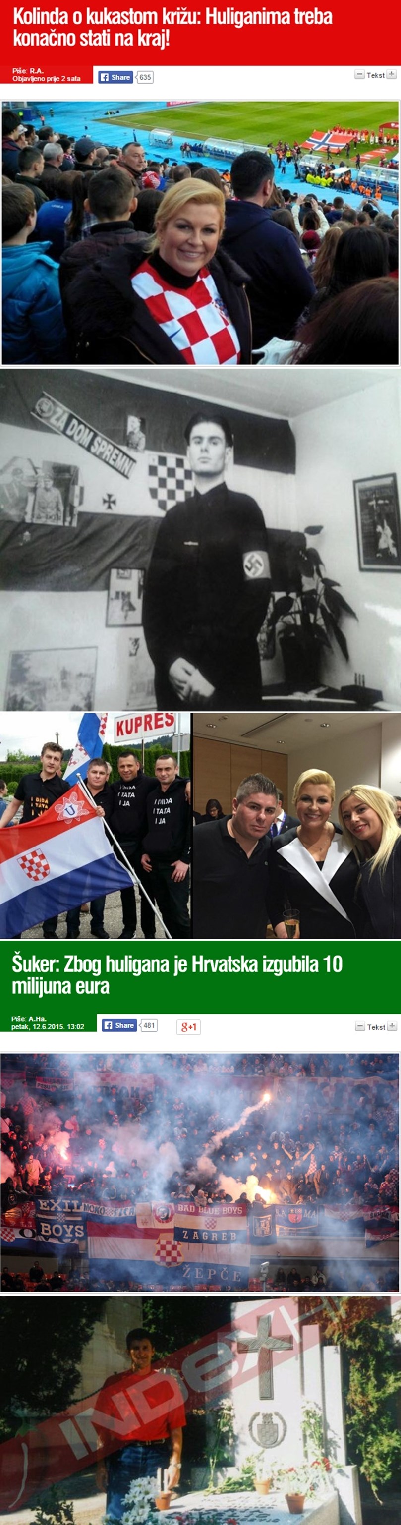 Kolinda s ustašom, Šuker na Pavelićevom grobu, navijači im - huligani?