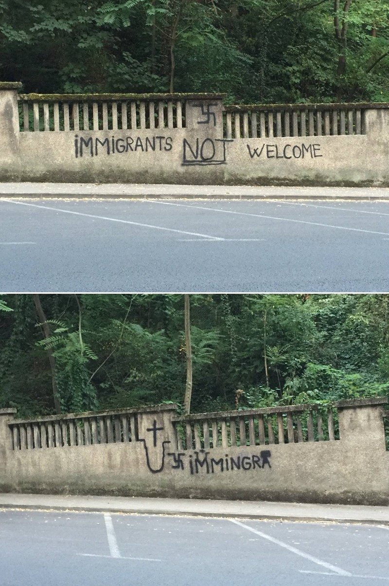 Nepismeni vandali pogrešno ispisali prijetnju imigrantima, krivo nacrtali svastiku