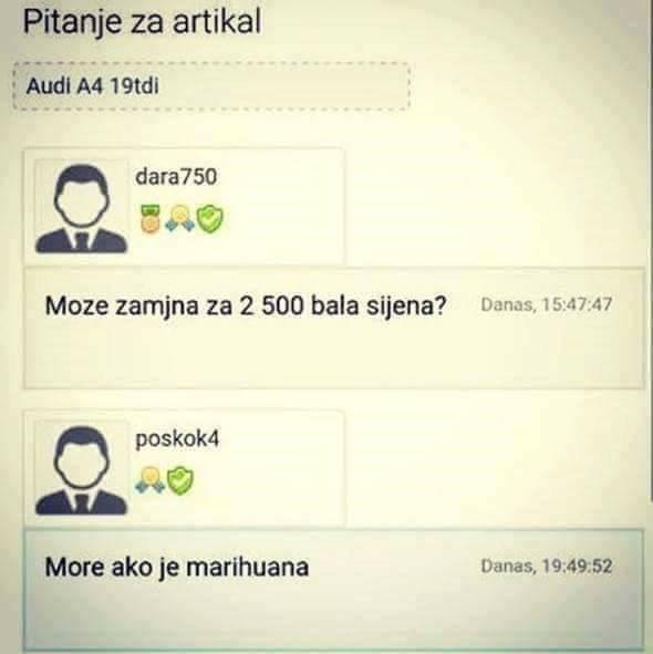 Nudio je sijeno u zamjenu za rabljeni automobil pa dobio odgovor koji nije očekivao