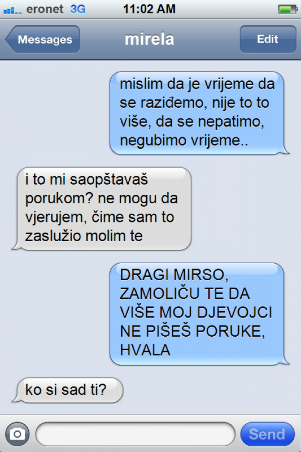 Djevojka mu je porukom javila da prekida s njim, kad je pitao za razlog dočekalo ga je neugodno iznenađenje