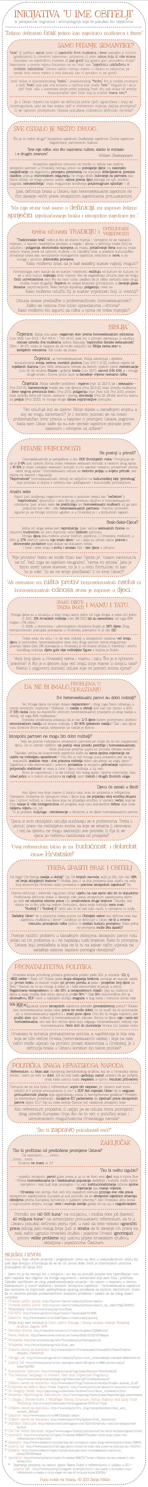 Odgovor na sve nebuloze i besmislice udruge "U ime obitelji"