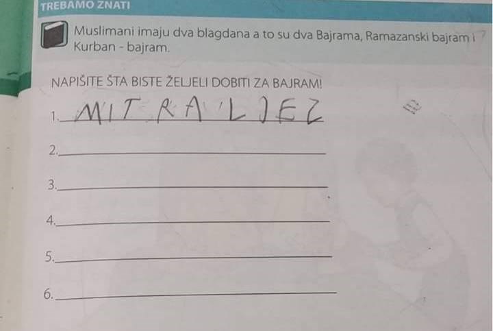 Dijete je u zadaći napisalo kakav poklon želi za Bajram, neočekivani odgovor je roditelje ostavio bez teksta