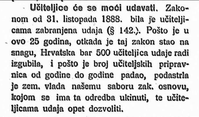 Članak iz 1914. godine otkriva zanimljiv detalj o učiteljicama toga doba i promjeni čudnog zakona