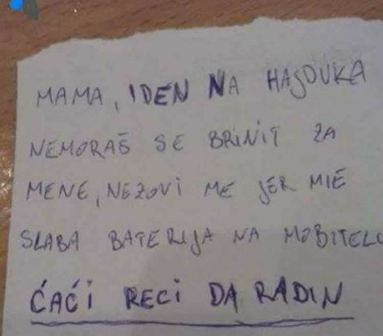 Mladić je otišao na utakmicu Hajduka, a mami je ostavio poruku te je zamolio da laže