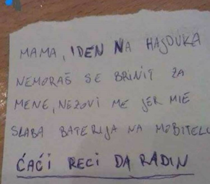 Mladić je otišao na utakmicu Hajduka, a mami je ostavio poruku te je zamolio da laže