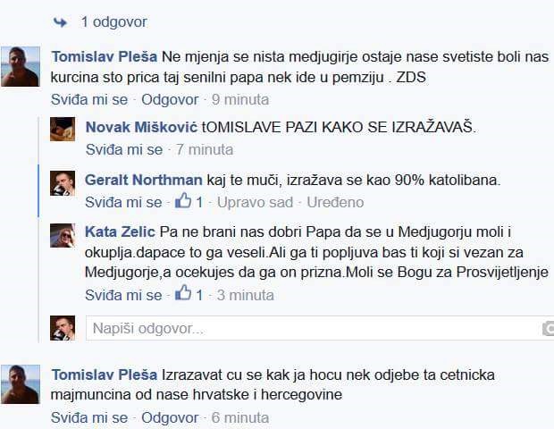 Papa Franjo je četnička majmunčina, kaže ustaški katoliban