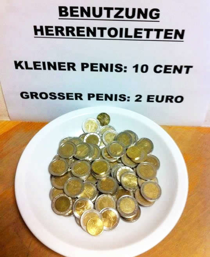 Plaćanje WC-a: Veliki penis 2 eura, mali.. nema malih?