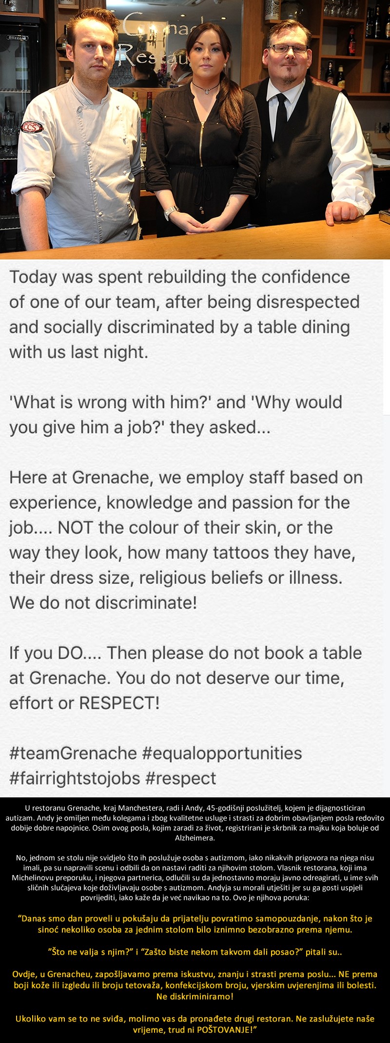 GOSTI IZVRIJEĐALI KONOBARA S AUTIZMOM: Vlasnik restorana im javno očitao lekciju!