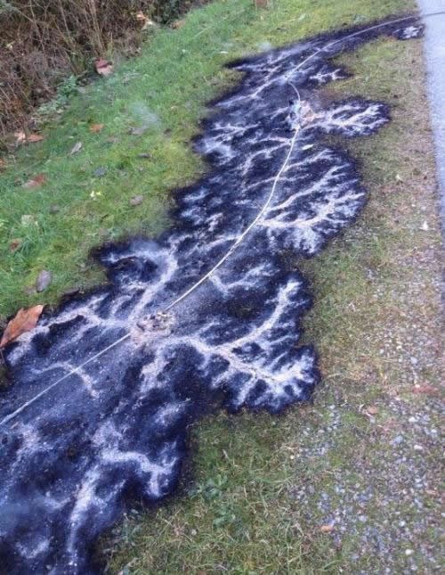 Trag srušenog električnog kabela izgleda poput munje