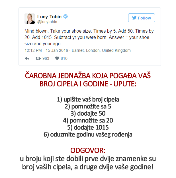 Magična matematička formula pogađa vaše godine i broj cipela!
