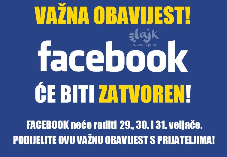 Važno! Facebook neće raditi!