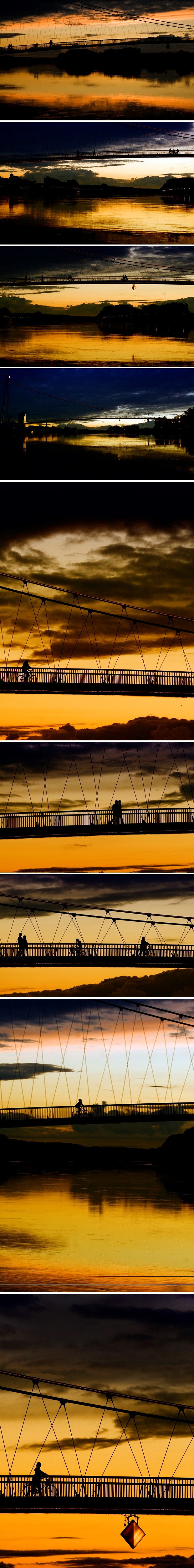 Prekrasni suton na pješačkom mostu iznad Drave u Osijeku