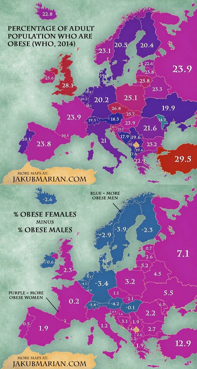 Gdje u Europi ima najviše debelih? Evo europske karte pretilosti!