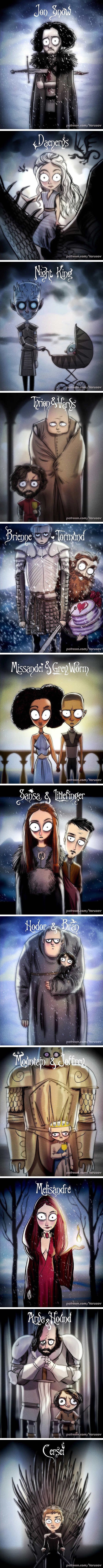 Ovako bi junaci iz popularne serije Game of Thrones izgledali kao likovi Burtonovih crtića