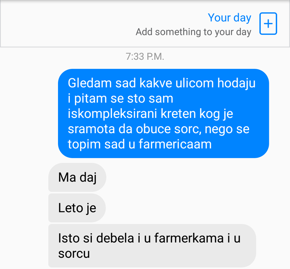 Prijatelju je otvoreno progovorila o svom kompleksu, a on je jednom porukom sravnao sa zemljom