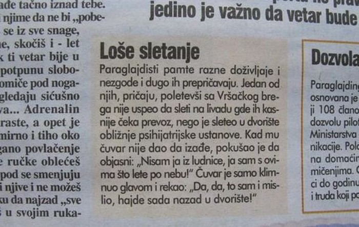 Volio letjeti, završio u ludnici